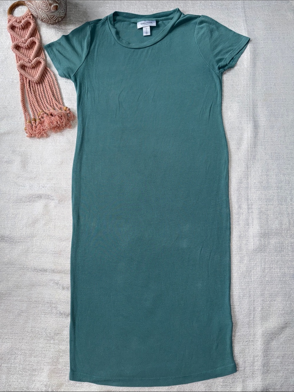 Motherhood Maternity Teal Short-Sleeve Ribbed Midi Dress